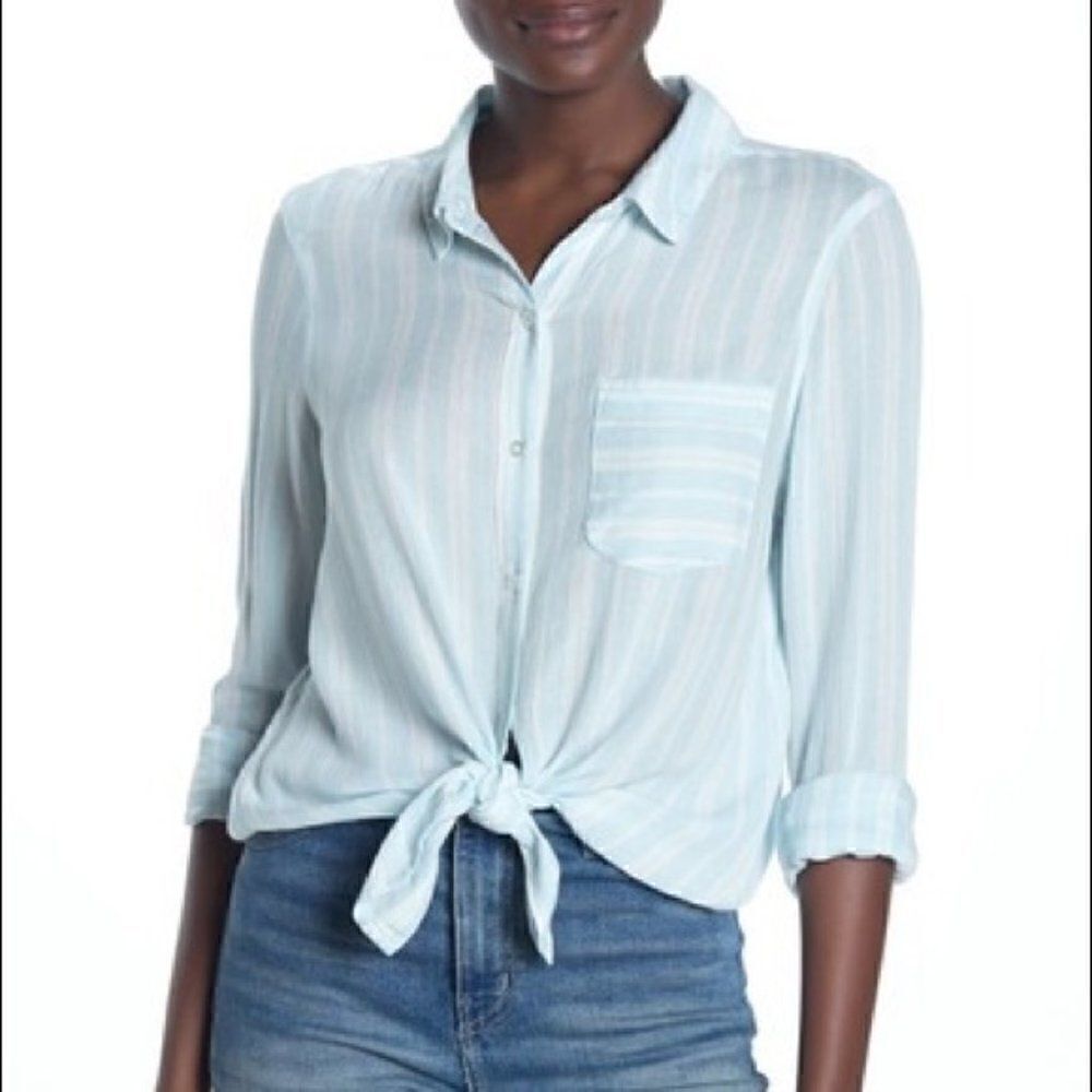 Abound Weekend Front Tie Striped Long Sleeve Shirt